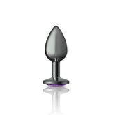 Cheeky Charms Gunmetal Round Butt Plug With Purple Jewel