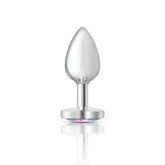 Cheeky Charms Silver Metal Anal Plug With Heart Clear Jewel