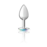 Cheeky Charms Silver Round Butt Plug With Clear Iridescent Jewel