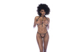 Mapale Chain Harness 2 Piece Bra and Panty Set Black Rose Gold