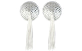 Peekaboo White Satin With White Stone & Tassel Pasties White