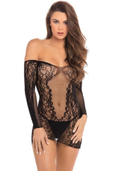 Rene Rofe Skin Tight Demure Long Sleeve Mini Dress Black