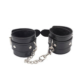 Behave Obey Me Leather Bondage Hand Cuffs Black