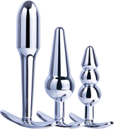 Hardware Gear 3 In 1 Metal Butt Plug Kit Set With Pull Ring Design Chrome
