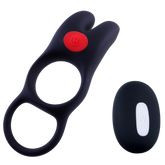 Giga Booster Vibrating Cock & Scrotal Ring With Clit Stimulator Black