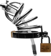 Master Series Stainless Steel Chastity Cage With Silicone Urethral Plug