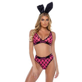 Playboy Flocked Bunny 2 Piece Sexy Lingerie Set Pink