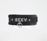 Love In Leather Diamante Sexy Fluffy Bondage Collar