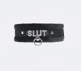 Love In Leather Diamante Slut Fluffy Fetish Collar