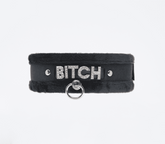 Love In Leather Diamante Bitch Fluffy Bondage Collar