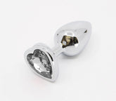 Love In Leather Metal Anal Plug With Heart Gem Clear