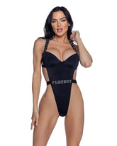 PlayBoy Black High-Leg 1 Pc Swimsuit with Rhinestone Logo