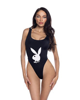 PlayBoy Black High-Leg 1 Pc Swimsuit with Bunny Head Logo