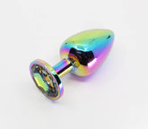 Love In Leather Round Gem Metal Butt Plug Pride/Rainbow