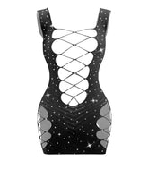 Love In Leather Sexy Womens Rhinestone Sleeveless Dress