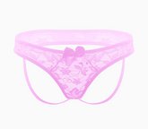 Love In Leather Full Lace Womens Crotchless Panties OS