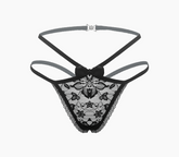 Love In Leather Full Lace G-String Crotchless Panties OS