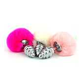 Bunny Tail Silver Ribbed Butt Plug by BDStyle