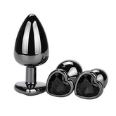 Heart Jeweled Black Stainless Steel Butt Plug Small