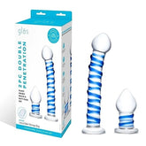 Double Penetration Glass Swirley Dildo and Butt Plug Set