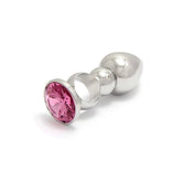 Ringed Stainless Steel Butt Plug with Crystal Gem