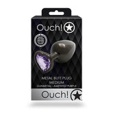 OUCH Heart Gem Base Gunmetal Butt Plug Medium by Shots Toys