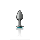 Cheeky Charms Gunmetal Round Butt Plug With Teal Jewel