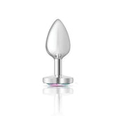 Cheeky Charms Silver Metal Anal Plug with Heart Clear Jewel