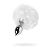 Metal Silver Anal Plug with Fluffy Bunny Tail by ToyFa