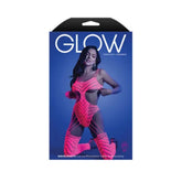 Radiant Rhinestone Glow Bodystocking - Neon Pink UV-Reactive Delight