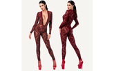 Noir Handmade Kink Royal V Neck Womens Catsuit Red