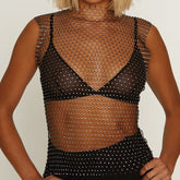 Muse Diamante Studded Mesh Net Top
