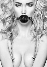 Shots Toys Breathable Bondage Ball Gag With Nipple Clamps