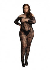 Le Desir Lace Long Sleeved Sexy Bodystocking Black