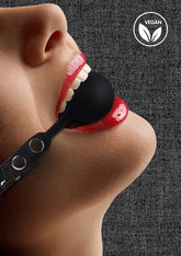 Shots Toys Silicone Ball Gag With Roughend Denim Straps