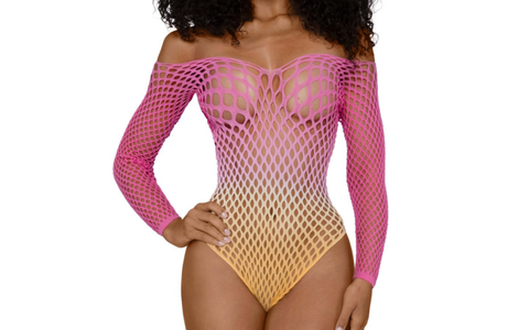 Fishnet Off The Shoulder Ombre Bodysuit OS by Dream Girl
