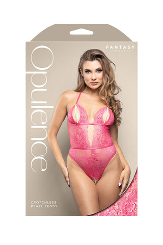 OPULENCE Crotchless Pearl Teddy Pink by Fantasy Lingerie