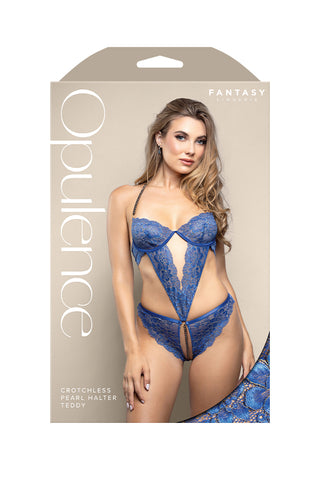 OPULENCE Crotchless Pearl Halter Teddy by Fantasy Lingerie