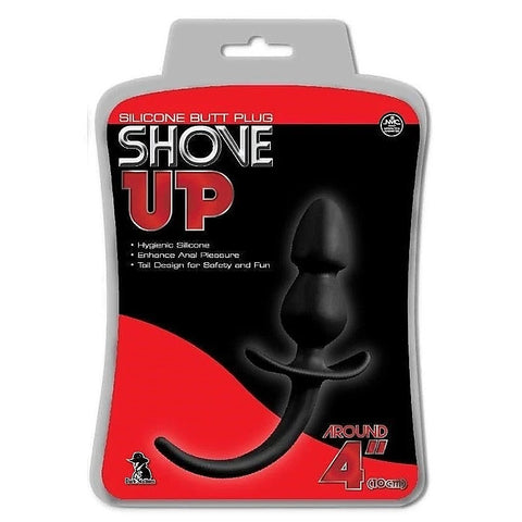 Shove Up 4" Black Silicone Butt Plug with Tail