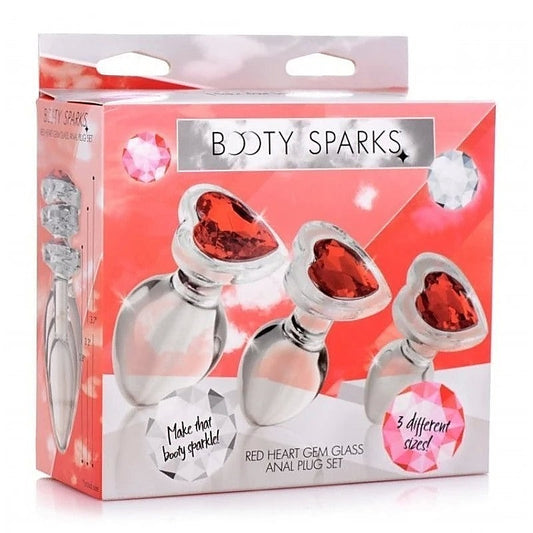 Booty Sparks Red Heart Gem Glass Anal Plug Set by XR Brands