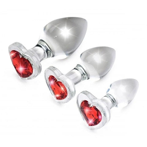 Booty Sparks Red Heart Gem Glass Anal Plug Set by XR Brands