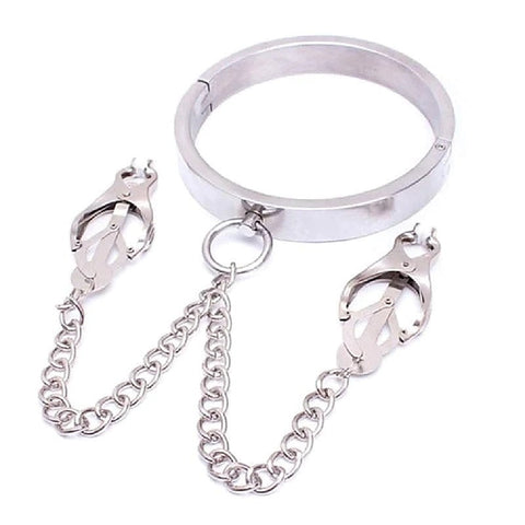 Breast Teasing Metal Collar & Clover Clamps by BDStyle