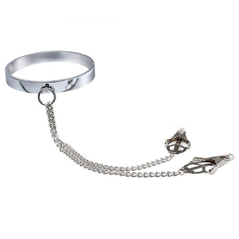 Breast Teasing Metal Collar & Clover Clamps by BDStyle