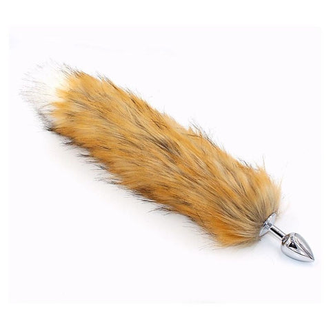 Canid Orange Faux Fox Tail Smooth Silver Butt Plug