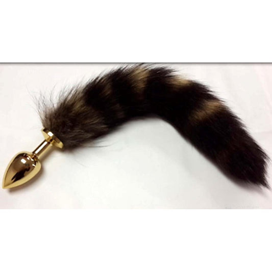Brown Faux Fox Tail Gold Smooth Butt Plug by BDStyle