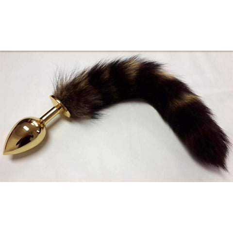 Brown Faux Fox Tail Gold Smooth Butt Plug by BDStyle