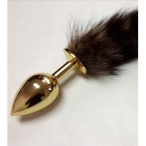 Brown Faux Fox Tail Gold Smooth Butt Plug by BDStyle