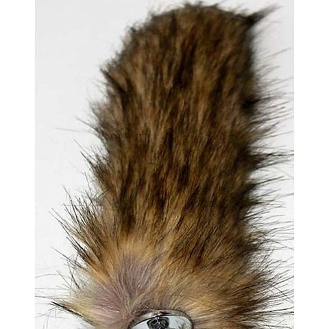 Black & Blonde Faux Fox Tail Butt Plug Silver Ribbed Fox Tail