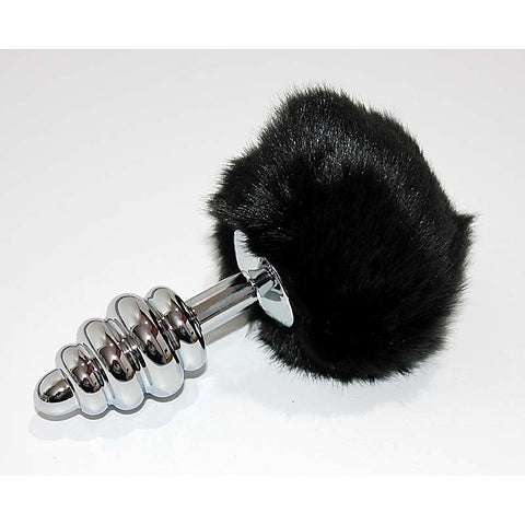 Bunny Tail Silver Ribbed Butt Plug by BDStyle