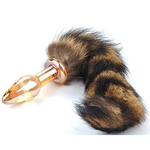 Brown Faux Fox Tail Glass Butt Plug by BDStyle